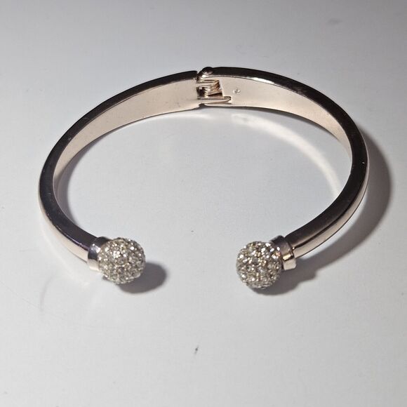 *Sale* Rose Gold Tone Hinges Bangle Bracelet With Clear Rhinestone Accents - Picture 11 of 11